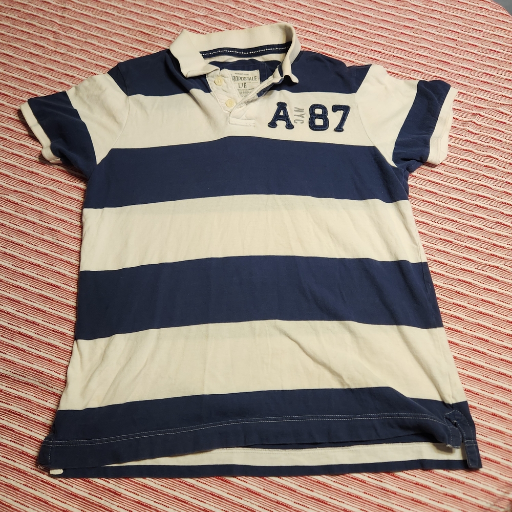 Aeropostale Blue and White Striped Polo Shirt